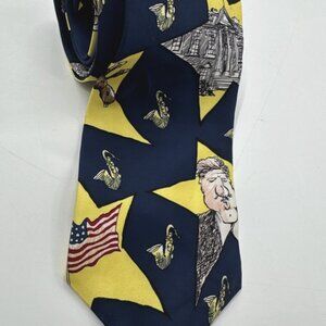 Democratic Political Tie Silk Mike Luckovich Bill Clinton Democrat Saxophone 90s
